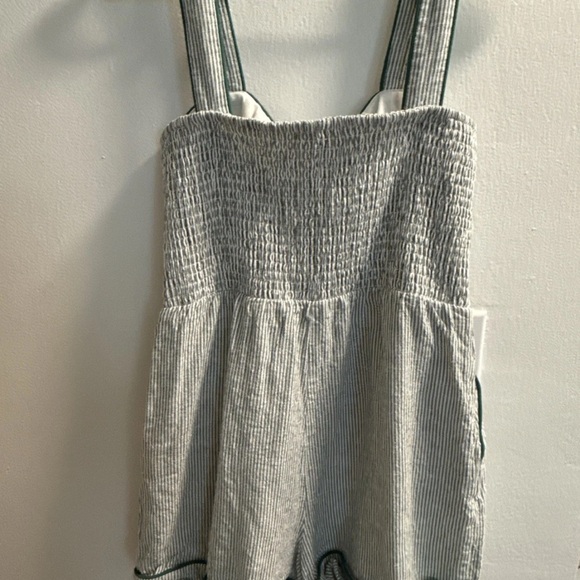 Caroline Constas Green-Trim Striped Cotton Romper - Picture 11 of 14